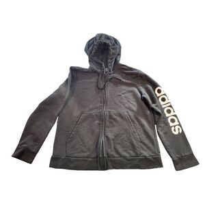 Adidas Jacket Full Zip Women‎ Sz XXL Black White Hooded Drawstring Athleisure